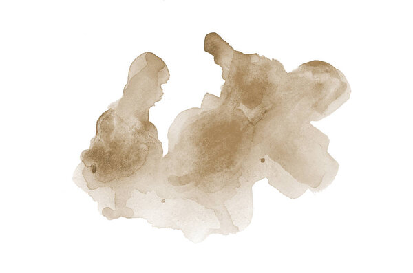 Abstract watercolor background image with a liquid splatter of aquarelle paint, isolated on white. Brown tones