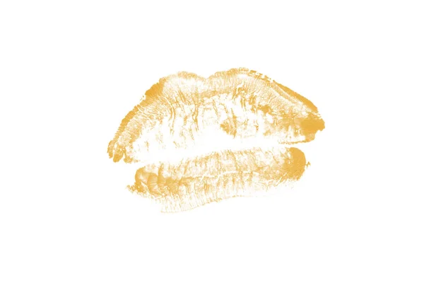 Lipstick kiss mark on white background. Beautiful lips isolated. Beige color — Stock Photo, Image