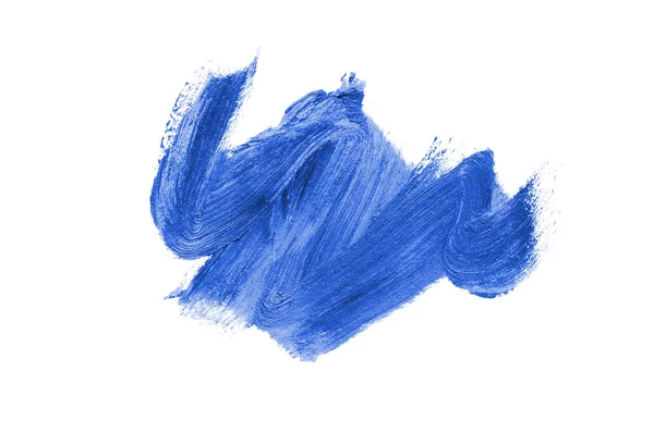 Mancha y textura de lápiz labial o pintura acrílica aislada sobre fondo blanco. Color azul — Foto de Stock