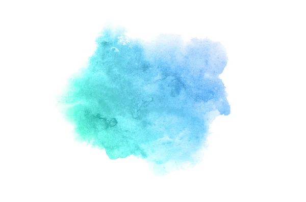 Imagem de fundo aquarela abstrata com um respingo líquido de tinta aquarelle, isolado sobre branco.tons pastel azul e turquesa — Fotografia de Stock