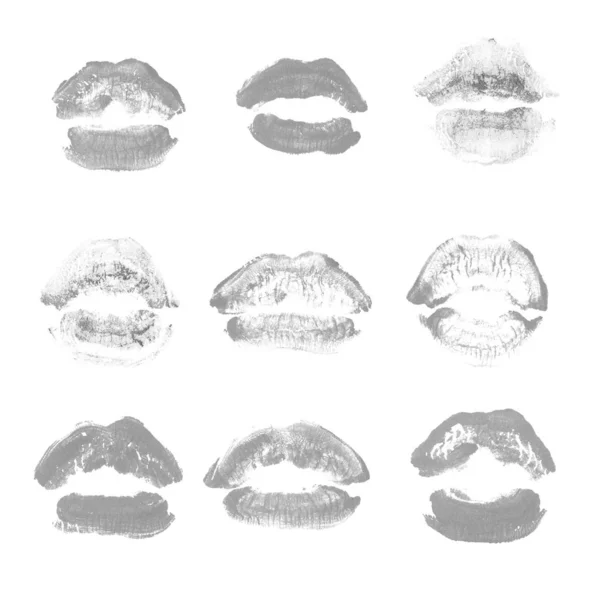 Female lips lipstick kiss print set for valentine day isolated o — Stock Photo, Image