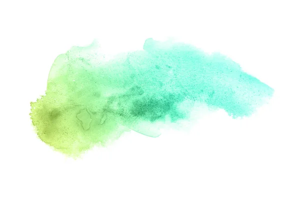 Imagem de fundo aquarela abstrata com um respingo líquido de tinta aquarelle, isolado sobre branco.tons pastel verde e amarelo — Fotografia de Stock