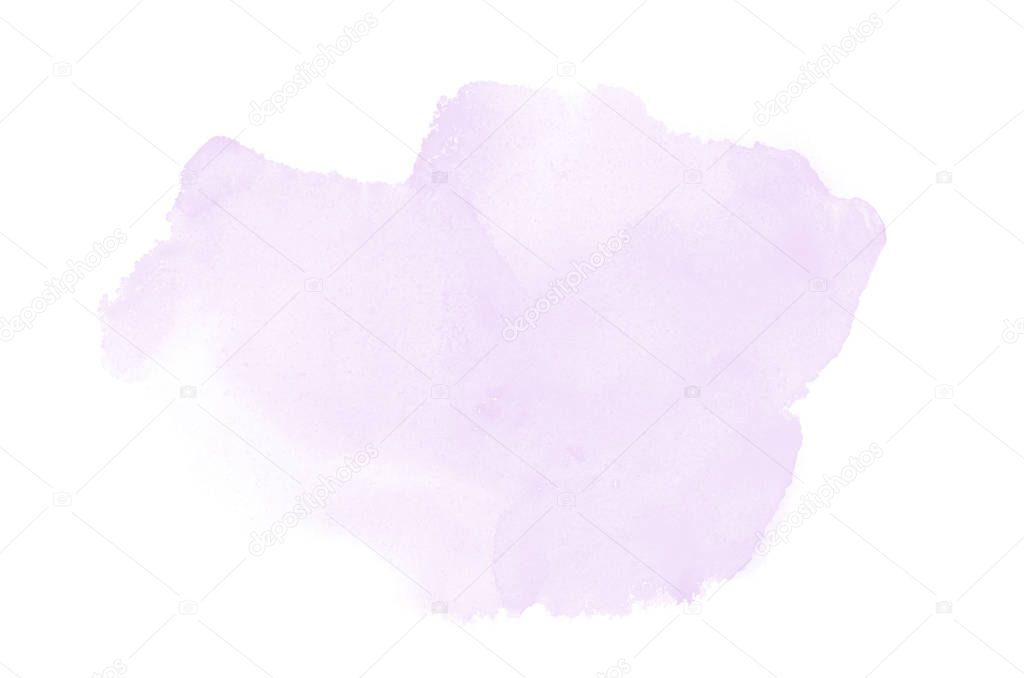 Abstract watercolor background image with a liquid splatter of aquarelle paint, isolated on white. Purple tones