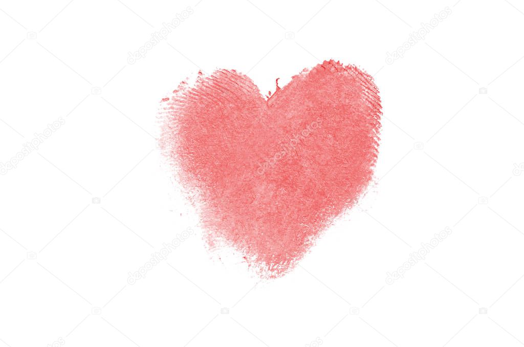 Liquid lipstick heart shape smudge isolated on white background. Red color