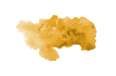 Beyaz üzerine izole edilmiş, sıvı bir kova boyası ile soyut suluboya arka plan görüntüsü. Açık turuncu tonları