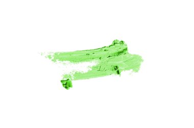 Smear ve ruj veya akrilik boya beyaz arka plan üzerinde izole doku. Lipgloss veya sıvı oje leke örneği inme. Güzellik kozmetik tasarım için eleman. Yeşil renk