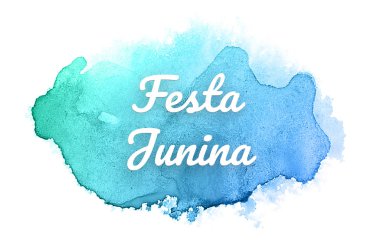 Kova boyası sıvı bir sıçrama ile soyut suluboya arka plan görüntüsü. Mavi ve turkuaz pastel tonları. Festa Junina