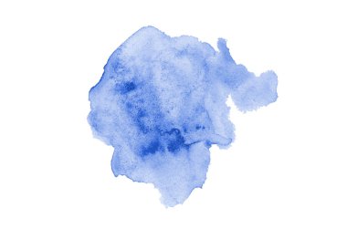 Beyaz üzerine izole edilmiş, sıvı bir kova boyası ile soyut suluboya arka plan görüntüsü. Mavi tonları