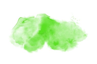 Beyaz üzerine izole edilmiş, sıvı bir kova boyası ile soyut suluboya arka plan görüntüsü. Yeşil tonları