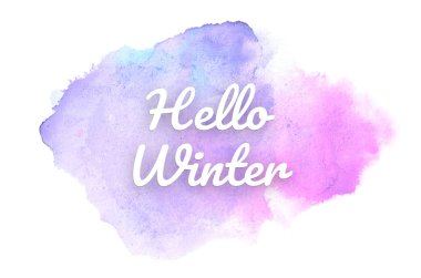 Abstract watercolor background image with a liquid splatter of aquarelle paint. Purple tones. Hello winter