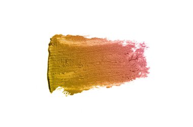 Smear ve ruj veya akrilik boya beyaz arka plan üzerinde izole doku. Lipgloss veya sıvı oje leke örneği inme. Güzellik kozmetik tasarım için eleman. Bronz renk