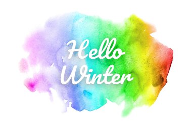 Soyut suluboya arkaplan resmi ve biraz da akvaryum boyası. Gökkuşağı tonları. Merhaba kış.