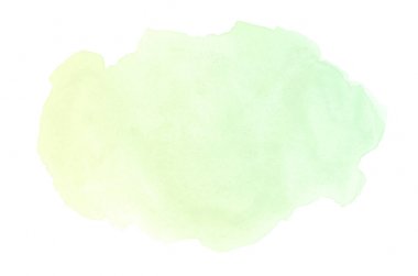 Beyaz üzerine izole edilmiş, sıvı bir kova boyası ile soyut suluboya arka plan görüntüsü. Yeşil ve sarı pastel tonları