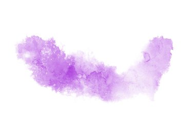 Beyaz üzerine izole edilmiş, sıvı bir kova boyası ile soyut suluboya arka plan görüntüsü. Mor tonları
