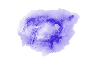 Beyaz üzerine izole edilmiş, sıvı bir kova boyası ile soyut suluboya arka plan görüntüsü. Menekşe tonları