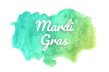 Kova boyası sıvı bir sıçrama ile soyut suluboya arka plan görüntüsü. Yeşil ve sarı pastel tonları. Mardi gras