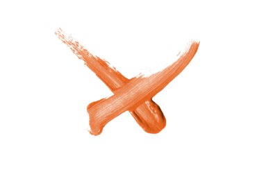 Parlak sıvı ruj smear onay işareti beyaz izole. Orang