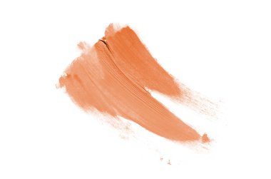 Smear ve ruj veya akrilik boya beyaz arka plan üzerinde izole doku. Lipgloss veya sıvı oje leke örneği inme. Güzellik kozmetik tasarım için eleman. Turuncu renk