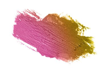 Smear ve ruj veya akrilik boya beyaz arka plan üzerinde izole doku. Lipgloss veya sıvı oje leke örneği inme. Güzellik kozmetik tasarım için eleman. Bronz renk