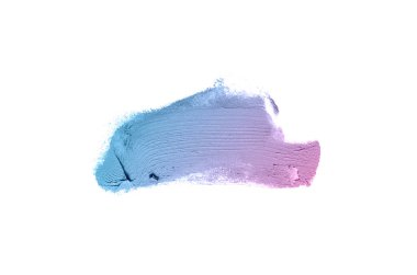 Smear ve ruj veya akrilik boya beyaz arka plan üzerinde izole doku. Lipgloss veya sıvı oje leke örneği inme. Güzellik kozmetik tasarım için eleman. Mor mavi renk