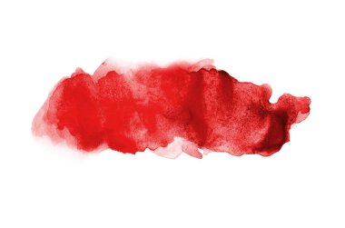 Aquarelle boya, üzerinde beyaz izole bir sıvı sıçrama ile suluboya arka plan görüntüsü. Kırmızı tonları