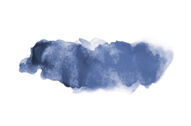 Beyaz üzerine izole edilmiş, sıvı bir kova boyası ile soyut suluboya arka plan görüntüsü. Koyu mavi tonları