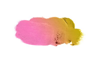 Smear ve ruj veya akrilik boya beyaz arka plan üzerinde izole doku. Lipgloss veya sıvı oje leke örneği inme. Güzellik kozmetik tasarım için eleman. Bronz renk