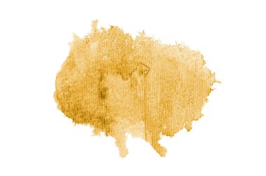 Beyaz üzerine izole edilmiş, sıvı bir kova boyası ile soyut suluboya arka plan görüntüsü. Açık turuncu tonları