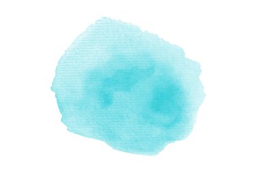 Beyaz üzerine izole edilmiş, sıvı bir kova boyası ile soyut suluboya arka plan görüntüsü. Açık mavi tonları