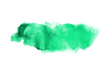 Beyaz üzerine izole edilmiş, sıvı bir kova boyası ile soyut suluboya arka plan görüntüsü. Turkuaz tonları