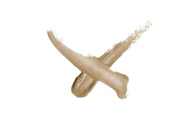 Parlak sıvı ruj smear onay işareti beyaz izole. Kahverengi