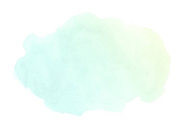 Beyaz üzerine izole edilmiş, sıvı bir kova boyası ile soyut suluboya arka plan görüntüsü. Yeşil ve sarı pastel tonları