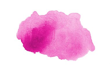 Beyaz üzerine izole edilmiş, sıvı bir kova boyası ile soyut suluboya arka plan görüntüsü. Pembe tonları