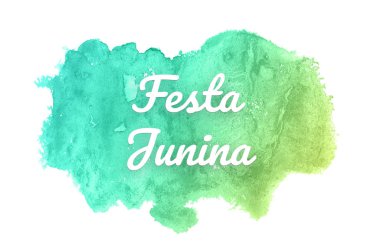 Kova boyası sıvı bir sıçrama ile soyut suluboya arka plan görüntüsü. Yeşil ve sarı pastel tonları. Festa Junina