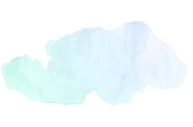 Beyaz üzerine izole edilmiş, sıvı bir kova boyası ile soyut suluboya arka plan görüntüsü. Mavi ve turkuaz pastel tonları