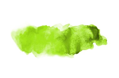 Beyaz üzerine izole edilmiş, sıvı bir kova boyası ile soyut suluboya arka plan görüntüsü. Açık yeşil tonları
