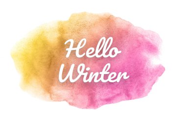 Kova boyası sıvı bir sıçrama ile soyut suluboya arka plan görüntüsü. Pembe ve sarı tonları. Merhaba kış