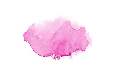 Beyaz üzerine izole edilmiş, sıvı bir kova boyası ile soyut suluboya arka plan görüntüsü. Pembe tonları