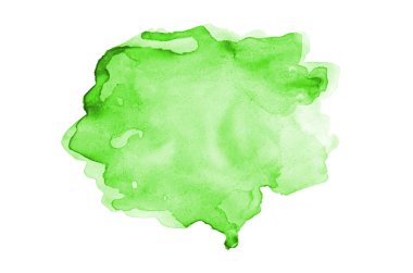 Beyaz üzerine izole edilmiş, sıvı bir kova boyası ile soyut suluboya arka plan görüntüsü. Yeşil tonları