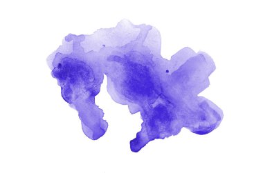 Beyaz üzerine izole edilmiş, sıvı bir kova boyası ile soyut suluboya arka plan görüntüsü. Menekşe tonları