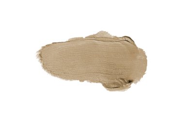 Smear ve ruj veya akrilik boya beyaz arka plan üzerinde izole doku. Lipgloss veya sıvı oje leke örneği inme. Güzellik kozmetik tasarım için eleman. Kahverengi renk