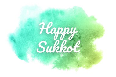 Kova boyası sıvı bir sıçrama ile soyut suluboya arka plan görüntüsü. Yeşil ve sarı pastel tonları. Mutlu Sukkot