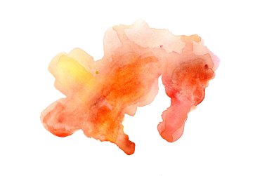 Beyaz üzerine izole edilmiş, sıvı bir kova boyası ile soyut suluboya arka plan görüntüsü. Sıcak tonları