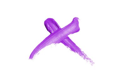 Parlak sıvı ruj smear onay işareti beyaz izole. Mor renk