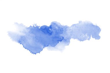 Beyaz üzerine izole edilmiş, sıvı bir kova boyası ile soyut suluboya arka plan görüntüsü. Mavi tonları