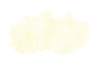 Beyaz üzerine izole edilmiş, sıvı bir kova boyası ile soyut suluboya arka plan görüntüsü. Sarı tonları