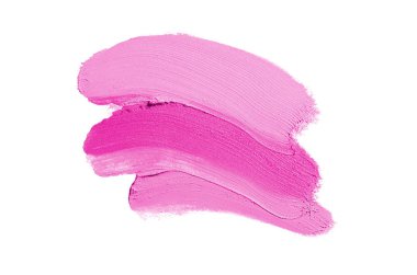 Smear ve ruj veya akrilik boya beyaz arka plan üzerinde izole doku. Lipgloss veya sıvı oje leke örneği inme. Güzellik kozmetik tasarım için eleman. Pembe renk