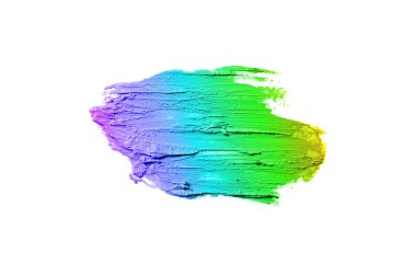 Smear ve ruj veya akrilik boya beyaz arka plan üzerinde izole doku. Gökkuşağı rengi