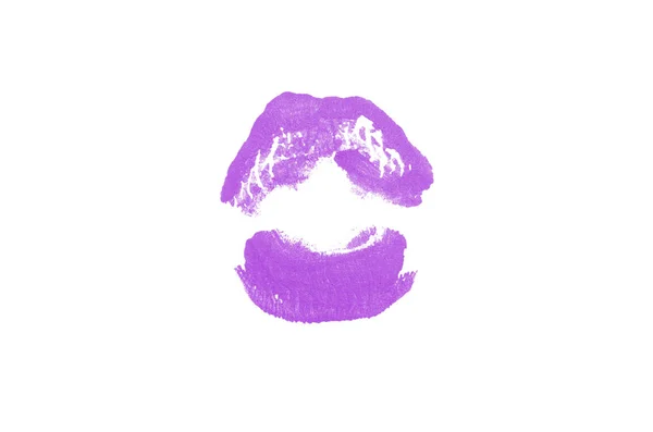 Marca de beso de lápiz labial sobre fondo blanco. Hermosos labios aislados. Color púrpura —  Fotos de Stock
