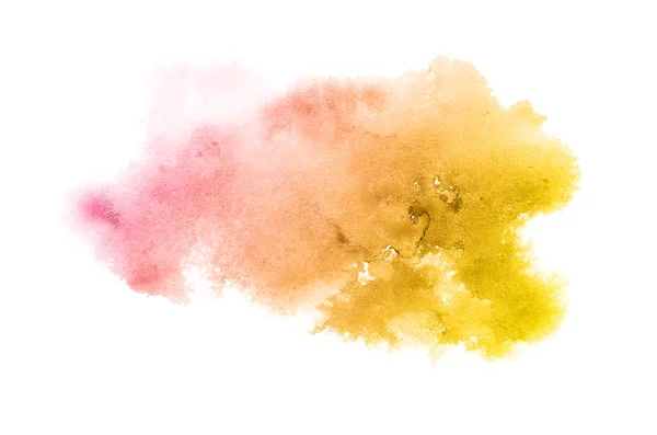 Astratto acquerello immagine di sfondo con uno schizzo liquido di vernice acquerello, isolato su bianco. Toni rosa e giallo — Foto Stock